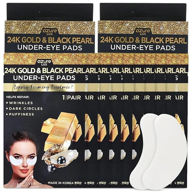 AZURE 24K Gold & Black Pearl Luxury Firming Under Eye Pads - Moisturizing & Restoring Eye Mask Patches - Reduces Fine Line...
