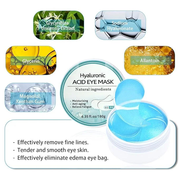 Under Eye Patches, Hyaluronic Acid Eye Mask Moisturizing, 60PCS Gel Eye Masks Pads With Collagen Eye Treatment for Reducin...