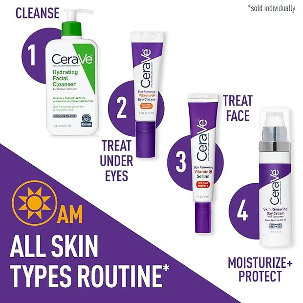 CeraVe Skin Renewing Vitamin C Eye Cream, Vitamin C, Hyaluronic Acid, Ceramides & Caffeine, Under Eye Cream For Dark Circl...