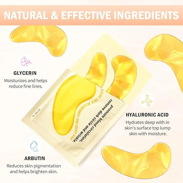 Under Eye Patches (30 Pairs) - 24K Gold Eye Mask for Puffy Eyes, Dark Circles, Under Eye Bags and Smooth Wrinkles, Eye Gel...