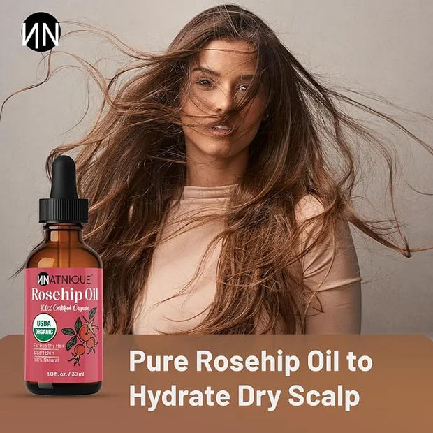 Rosehip Seed Oil Organic 1oz, USDA Certified, 100% Pure Rosehip Oil for Face, Hair & Skin. Cold Pressed Natural Moisturize...