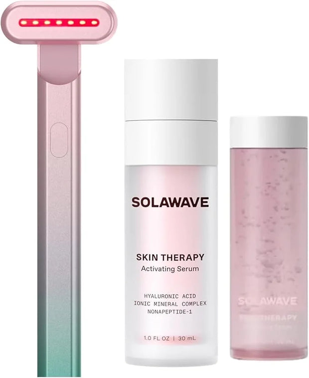 Solawave Red Light Therapy Starter Kit | 4-in-1 Radiant Renewal Wand, Serum and Refill Bundle | Anti-Aging Facial Device w...