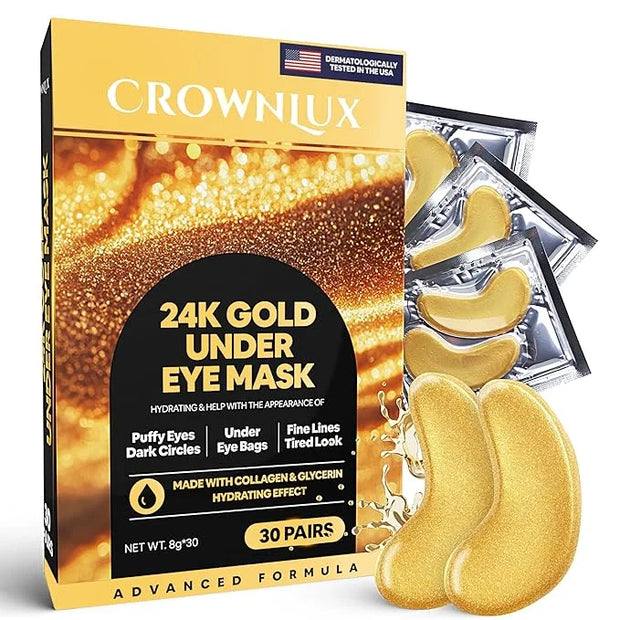 Under Eye Masks (30 Pairs), 24K Gold Under Eye Patches for Puffy Eyes, Dark Circles, Eye Bags, Refreshes Skin, Firm Glowy ...