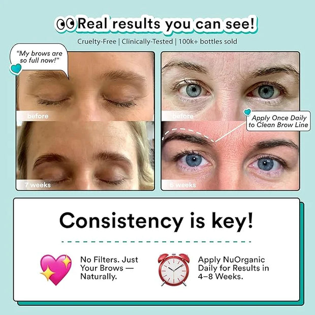 nuorganic 'Cosmic Brow' Eyebrow Serum for Growth | Natural Eye Brow Serum for Thicker, Longer, More Defined Brows | 4 Mont...