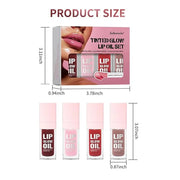 Glow Lip Oil Set, 4 Colors Tinted Glow Lip Oil Set, Hydrating Transparent Moisturizing Plumping Non-Sticky Big Brush Head ...