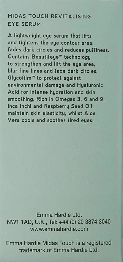 Emma Hardie 15ml Midas Touch Revitalising Eye Serum with Hyaluronic Acid, Visibly Reduces Fine Lines, Puffiness & Dark Cir...