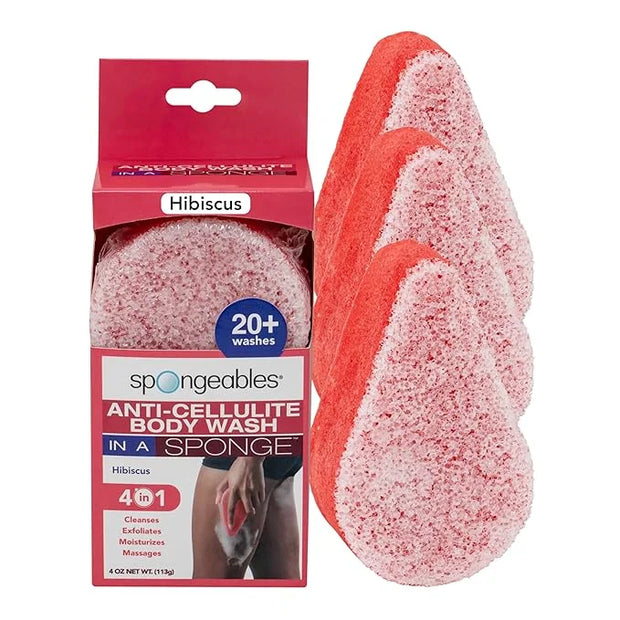Spongeables Anti Cellulite Body Wash in a 20+ Wash Sponge, Hibiscus, 3 Count - Product Image