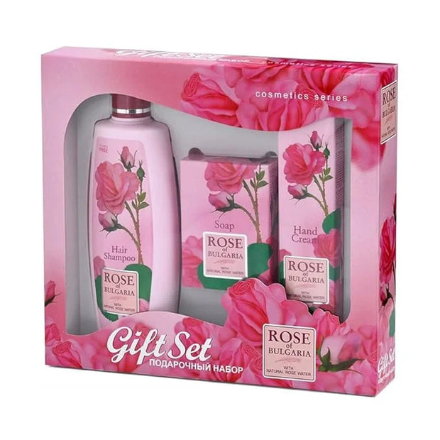 Rose of Bulgaria Gift Set for Women - Hair Shampoo, Cosmetic Soap, Hand Cream with Rose Water - Product Image