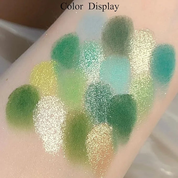 St Patricks Day16 Colors Green Glitter Matte Eyeshadow Makeup Palette,Forest Green Yellow Colorful Eye Shadow Plattet High...