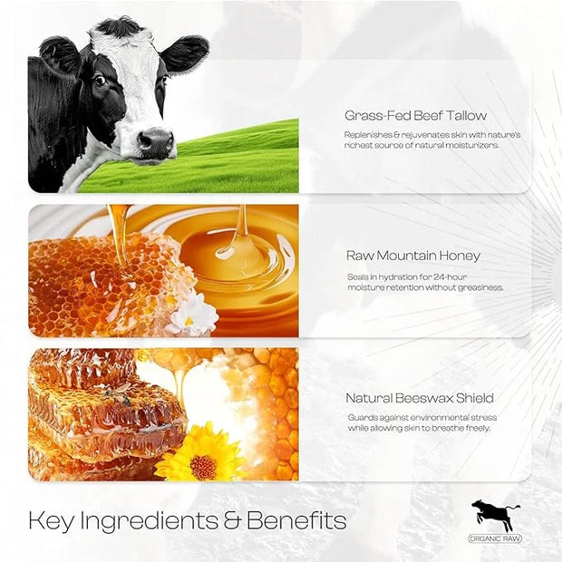 Beef Tallow for Skin: Tallow Honey Balm for Dry Skin - Organic Grass Fed Whipped Beef Tallow Moisturizer for Face Body at ...