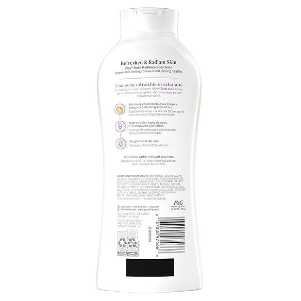 Olay Body Wash for Women, Fresh Radiance, Refreshing & Renewing, Made with Plant Based Cleansers, B3 Botanical Complex, Fo...