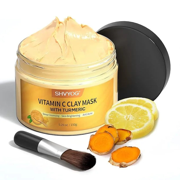 Vitamin C Face Mask with Kaolin Clay and Turmeric for Dark Spots, Dull Skin, Skincare Facial Mask for Controlling Oil and ...