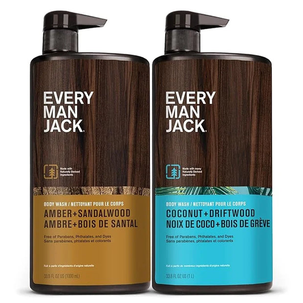 Every Man Jack Coconut + Driftwood & Amber + Sandalwood Mens Body Wash for All Skin Types - Cleanse, Hydrate, and Smell Gr...