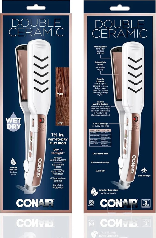 Conair Double Ceramic Flat Iron, 1 1/2-inch Wet-to-Dry Hair Straightener - Product Image