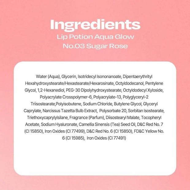 Lip Potion Aqua Glow No.3 Sugar Rose | Hydrating, Non-Sticky Gloss with Sheer Radiance | 0.3 Oz - Product Image