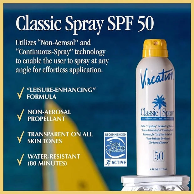 Vacation Classic Spray Sunscreen SPF 50 3-Pack, Broad Spectrum Sunscreen Spray, Vegan Sunblock Spray, Body Lotion with SPF...