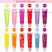 Expressions 12 pc Lip Gloss Set, Flavored Lipgloss Squeeze Tubes with Carrying Case, Lip Gloss Set Value Pack, Assorted Fr...