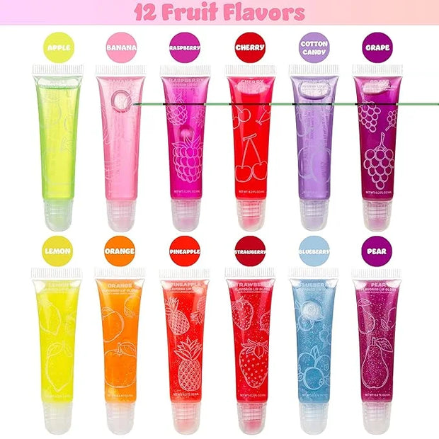 Expressions 12 pc Lip Gloss Set, Flavored Lipgloss Squeeze Tubes with Carrying Case, Lip Gloss Set Value Pack, Assorted Fr...