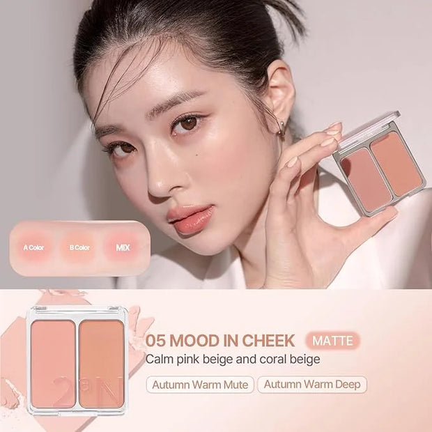 2aN Dual Color Face Blusher, Buildable & Blendable Cheek Color, Natural & Vibrant Finish, Long-Lasting Powder Blush, Blend...