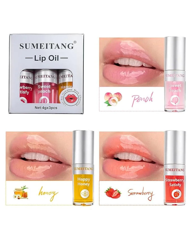3Pcs Hydrating Lip Oil Set，Non-sticky Lip Oils Gloss Lip Balm Lip Care，Deeply Nourishing and Repairing Prevents Lips Chapp...