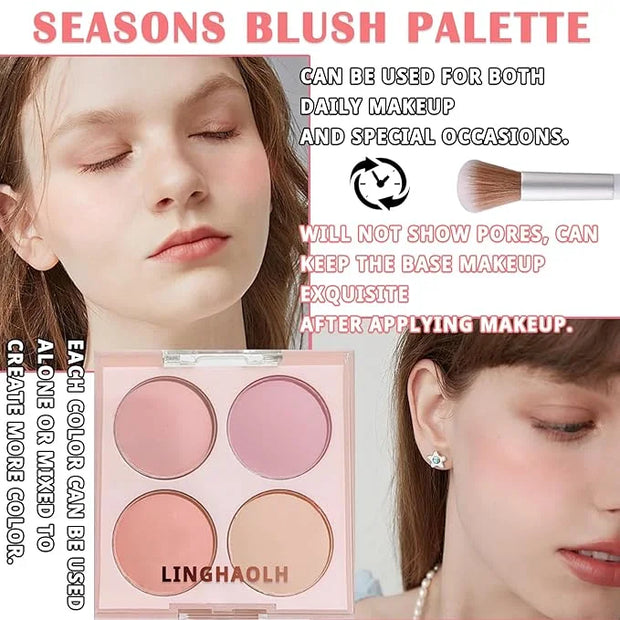 4 Colors Blush Palette for Cheeks,Face Matte Contour Blush Makeup Palette,Buildable Shimmer Facial Cheek Blusher Shades,Bl...