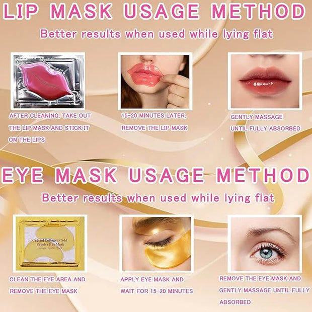 40 Pairs Eye Mask & Lip Mask, Moisturizing Lip Masks, 24K Gold Gel Crystal Collagen Under Eye Patches for Dark Circles, Wr...