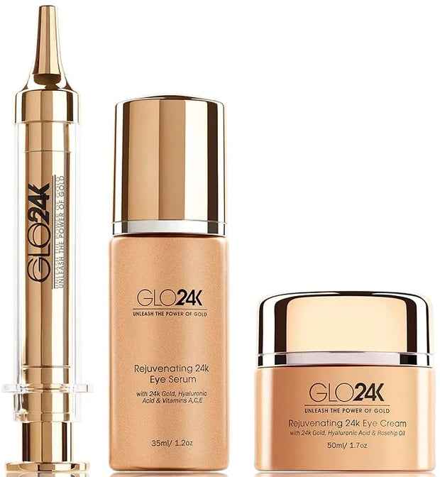 GLO24K Complete Eye Care Set with our 24k Instant Facelift Cream, Eye Cream, and Eye Serum - Product Image