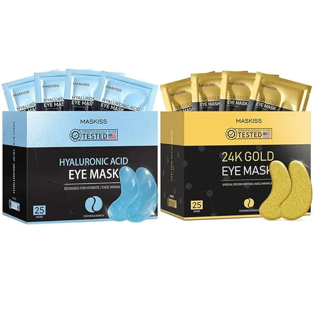24k Gold Under Eye Patches & Hyaluronic Acid Eye Masks, Collagen Eye Patches for Dark Circles Undereye Bags Wrinkles and P...