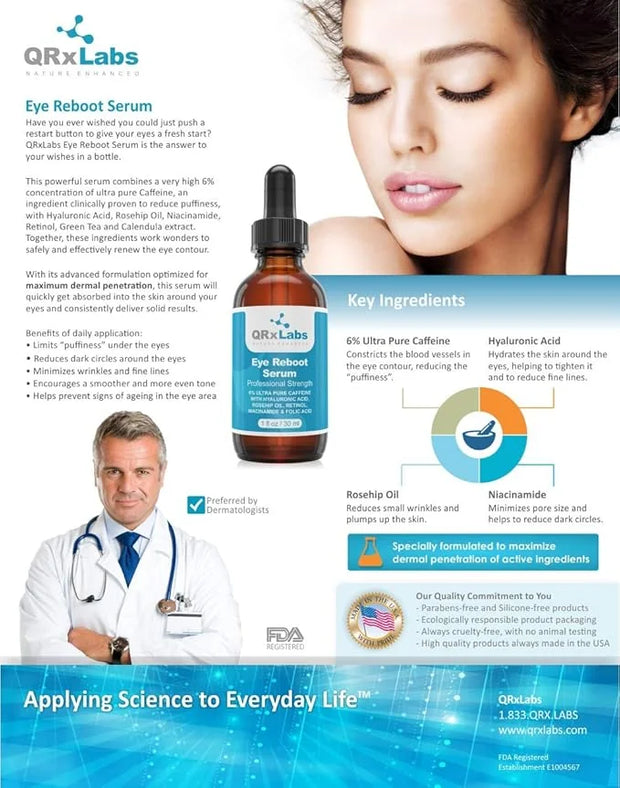 Eye Reboot Serum with 6% Caffeine, Hyaluronic Acid, Retinol & Niacinamide – Hydrating Formula For Delicate Eye Area – Help...