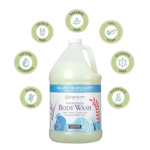 Ginger Lily Farms Botanicals Nourishing Body Wash, Island Tranquility, 100% Vegan & Cruelty-Free, Green Tea & Lemongrass S...
