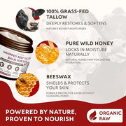 Beef Tallow for Skin - Whipped Grass-Fed Moisturizer with Wild Honey & Beeswax, Natural Face & Body Care, Deep Hydration, ...