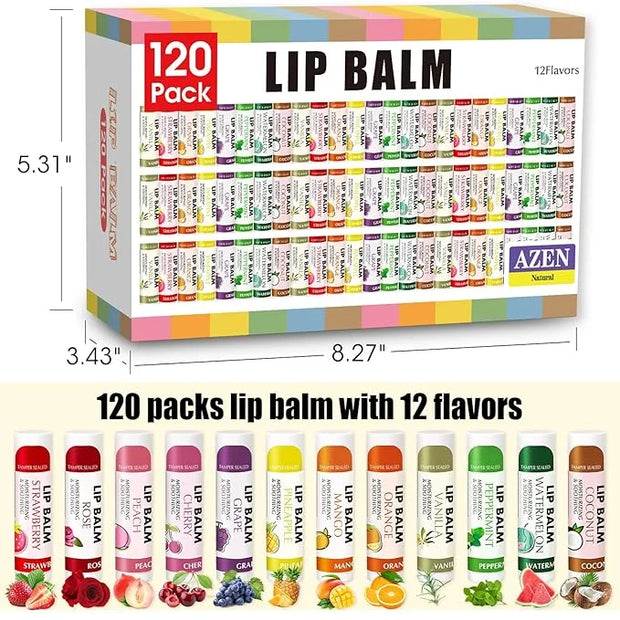 AZEN 120 Pack Lip Balm, Natural