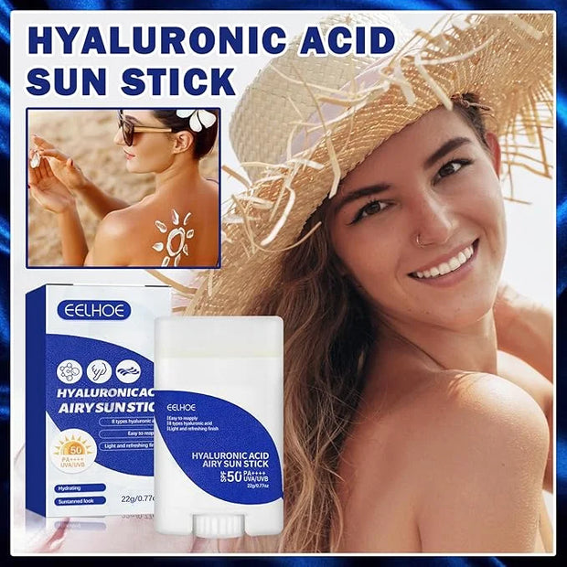 Hyaluronic Acid Sun Stick,Watery Lightweight Sunscreen Stick for Face,Moisturizing Facial Sunscreen Strong UV Protection,M...