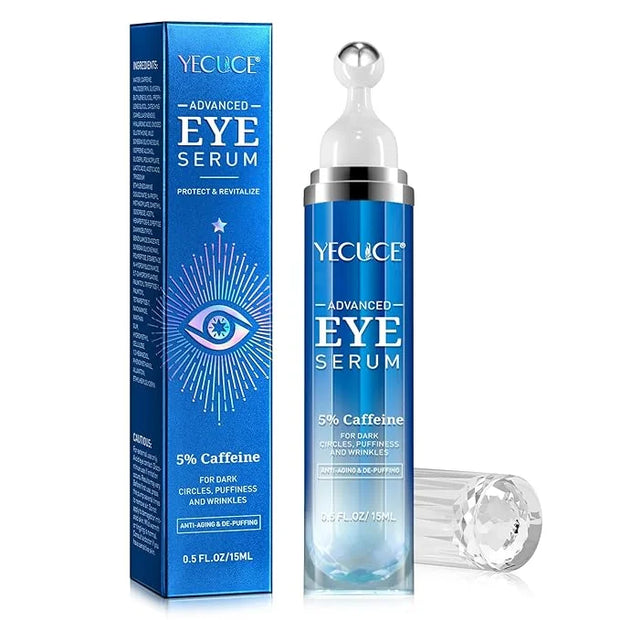 5% Caffeine Peptide Eye Serum, Under Eye Roller Cream for Dark Circles, Puffiness, Bags Under Eyes - 360° Massage Ball Cre...