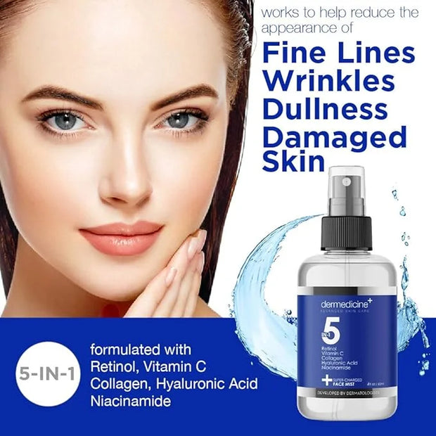 5 in 1 Super Charged Anti-Aging Face Mist w/Retinol, Vitamin C, Collagen, Hyaluronic Acid & Niacinamide | Hydrates, Refres...