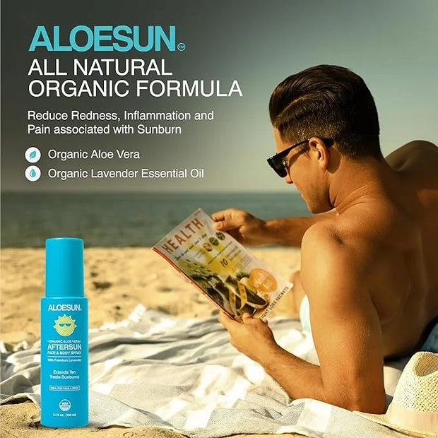 After Sun Face and Body Spray | Organic Aloe Vera Gel with Pure Lavender Essential Oil | Sunburn Relief Natural Aftersun S...