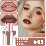 3-in-1Light Nude Brown Matte Lip Stain Kit | Waterproof Lip Liner + Hydrating Matte Lip Gloss + Nourishing Lip Oil | Long ...