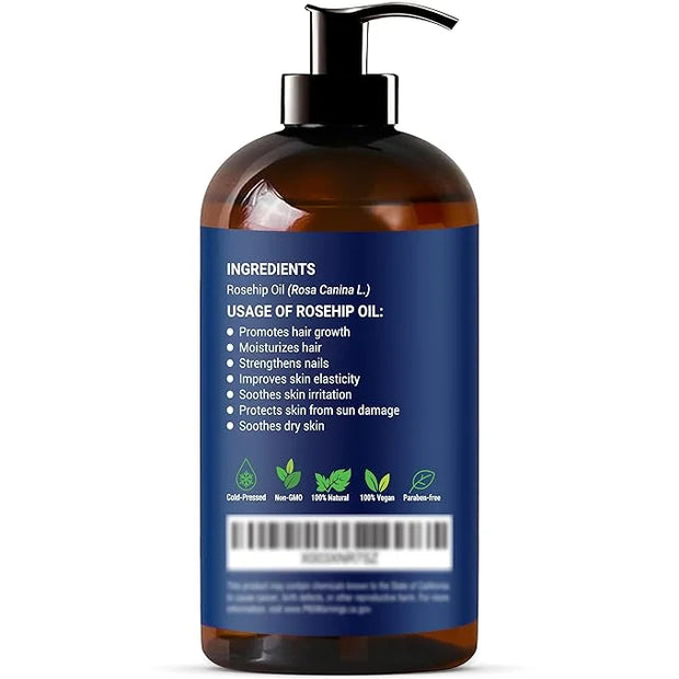 Rosehip Oil for Face 8 fl oz - Rosehip Seed Oil for Gua Sha, Massage, and Skin Care - Aceite de Rosa Mosqueta - Nexon Bota...