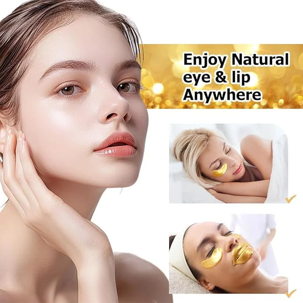 40 Pairs Gold Lip Masks & Eye Masks,24K Gold Gel Collagen Eye Patches for Puffy Eyes, Dark Circles and Wrinkles, Collagen ...