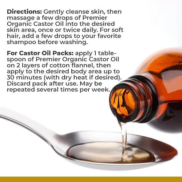 Premier Research Labs Castor Oil - Cold Pressed & Hexane-Free Castor Oil - Body Oil for Dry Skin & Hair - Castor Oil for B...