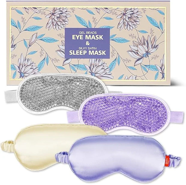 Cooling Eye Mask and Silky Sleep Mask 4 Packs for Man Women for Sleeping Frozen Ice Eye Mask Cold Warm Compress Dark Circl...