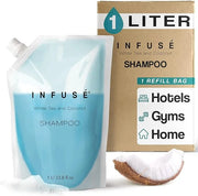 1 Liter Shampoo Refill Bag For Soap Dispensers | Bulk Toiletries for Vacation Rentals, and Home Bathroom Showers | White T...