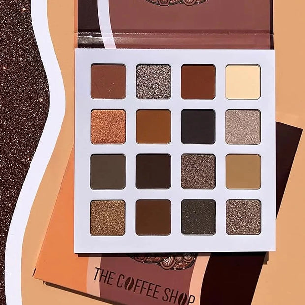 Juvia's Place Coffee Shop Eyeshadow Palette - 16 Pan Palette, Tan, Auburn, & Rich Dark Chocolate, Mattes and Shimmers, Hig...