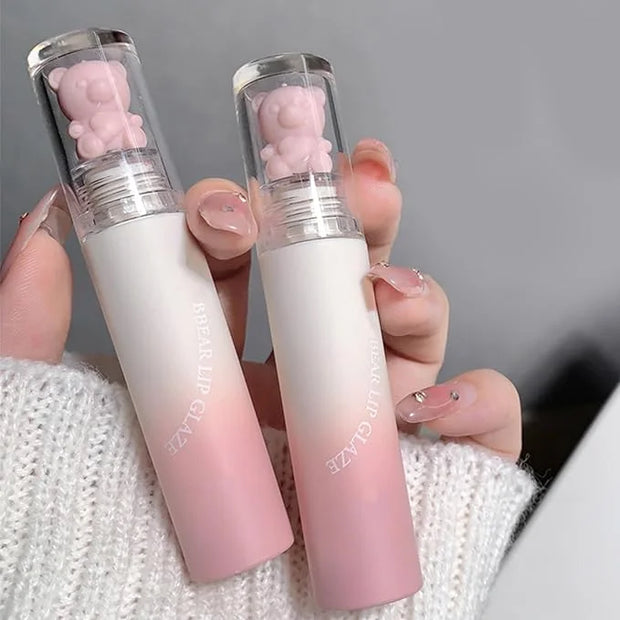 KWOLYKIM Pink Bear Matte Velvet Lip Gloss, Moisture Smooth Lip Glaze Waterproof Long Lasting Lip Stain Cute Beauty Makeup ...