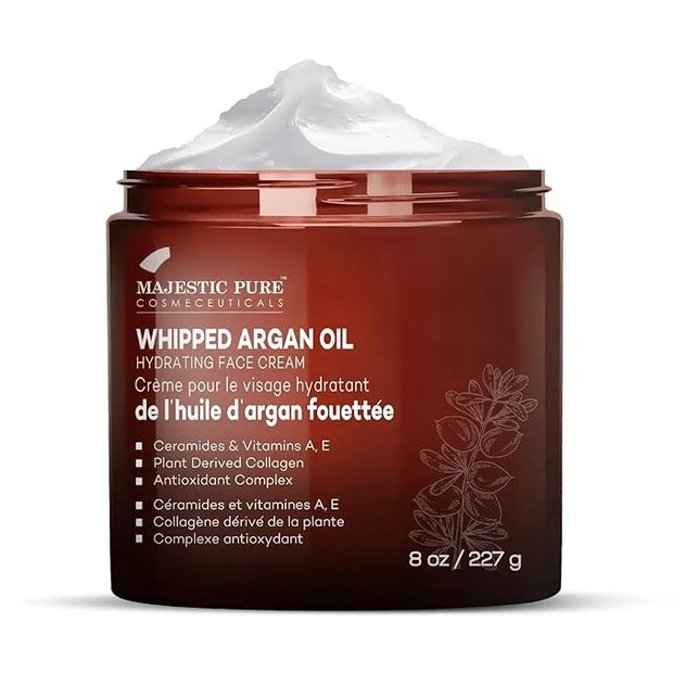 Majestic Pure Whipped Argan Oil Moisturizer Face Cream for Women & Men - With Vitamin E A, Collagen & Ceramides - Hydrates...