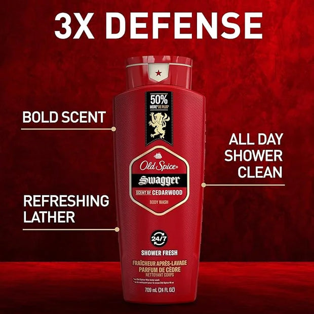 Old Spice Refreshing Body Wash for Men, 3X Defense, 24/7 Shower Fresh with Long Lasting Scent, Red Collection, Swagger wit...