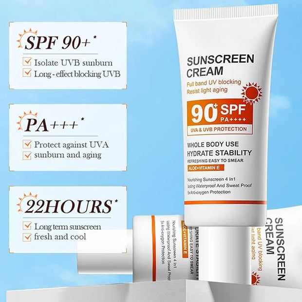 Sunscreen SPF 90, High SPF 90 Sunscreen, Sunscreen Protector for Face and Body, 22H Long Lasting Sunscreen, Broad Spectrum...