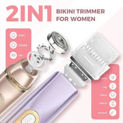 2 in 1 Bikini Trimmer for Women, Dual Head Electric Razor, IPX7 Waterproof Wet/Dry Use Women Electric Shaver, Painless Bod...