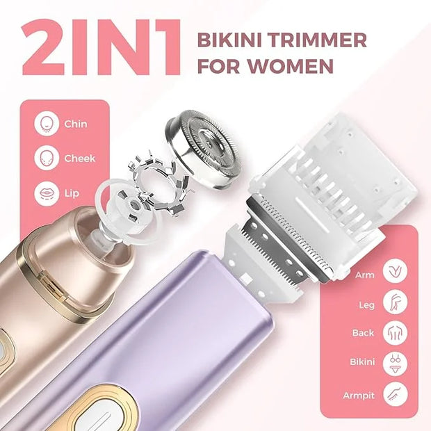 2 in 1 Bikini Trimmer for Women, Dual Head Electric Razor, IPX7 Waterproof Wet/Dry Use Women Electric Shaver, Painless Bod...