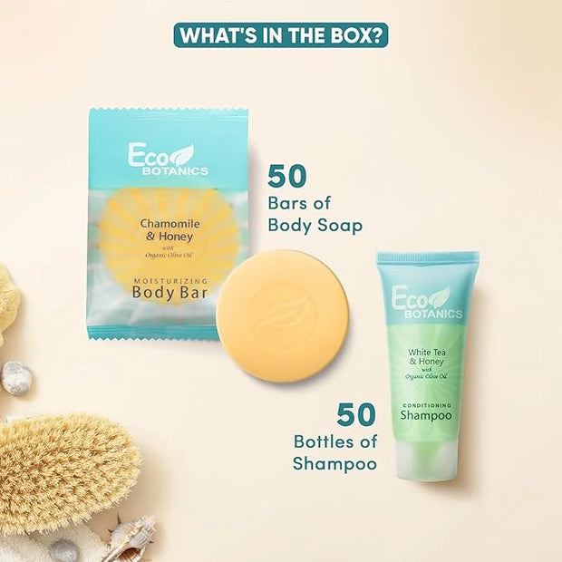 Eco Botanics Hotel Soaps & Toiletries Bulk Set | 1-Shoppe Amenities Kit for Hotels & Vacation Rentals | 0.85 oz Conditioni...